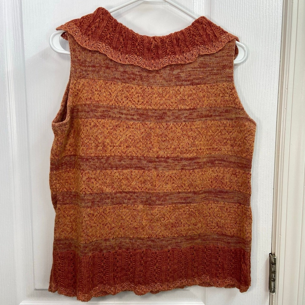 Susan Bristol orange striped cowl neck crocheted silk blend sleeveless sweater L